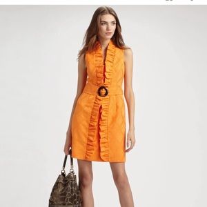 Milly of New York Orange Textured Ruffle Dress 6